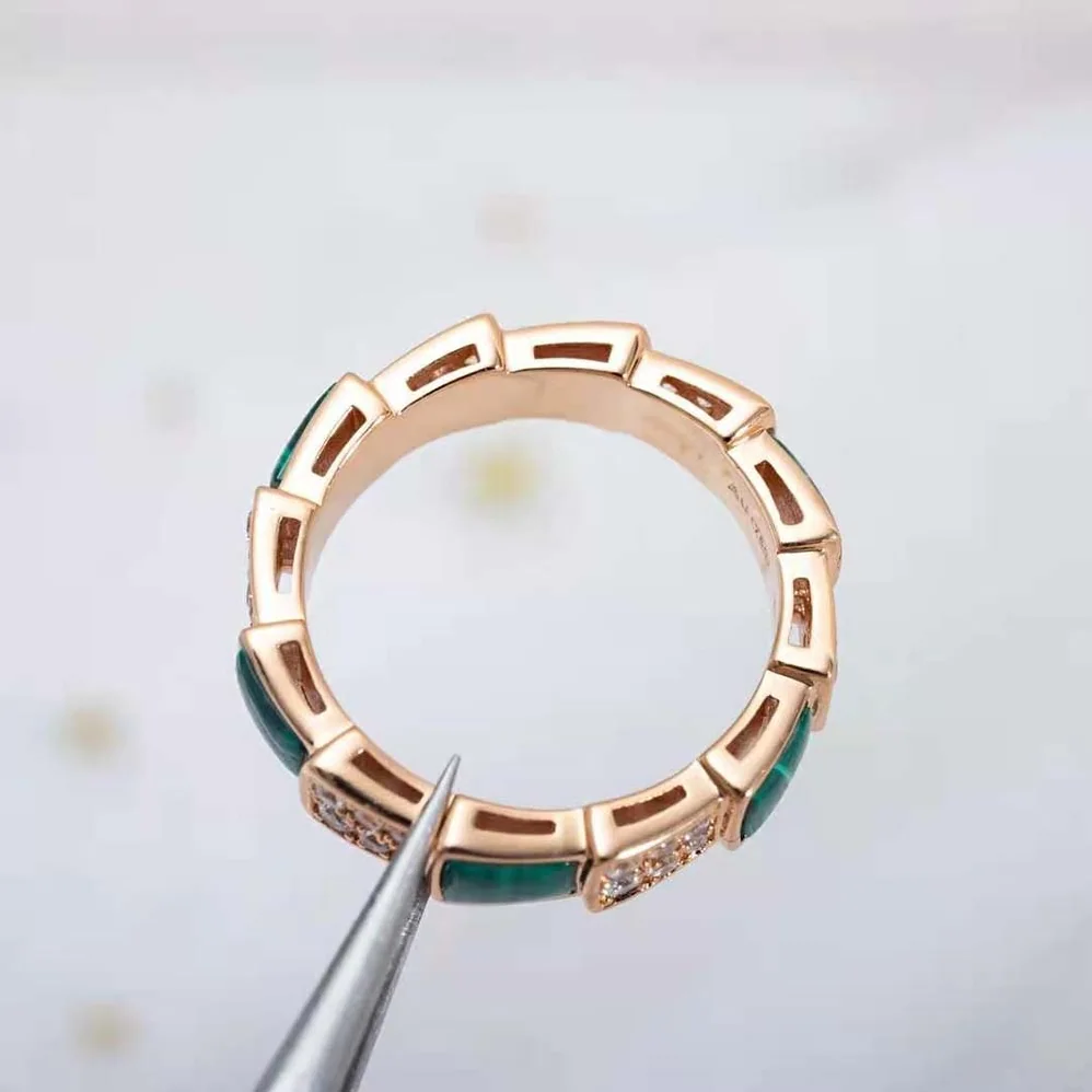 Bvlgari Serpenti Viper Band Ring in 18 KT Rose Gold for Women in Green