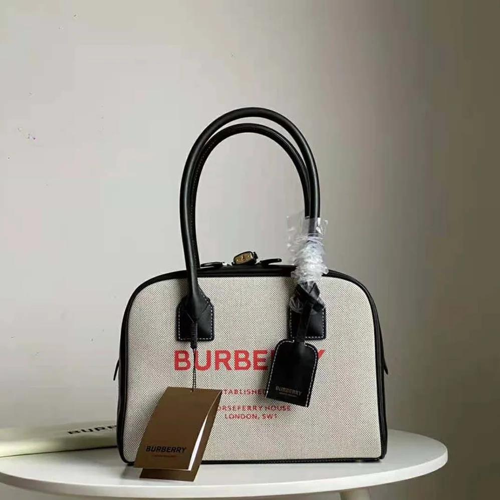Burberry Medium Horseferry Print Cotton Canvas Half Cube Bag for Women in Black Burberry Medium Horseferry Print Cotton Canvas Half Cube Bag for Women in Black