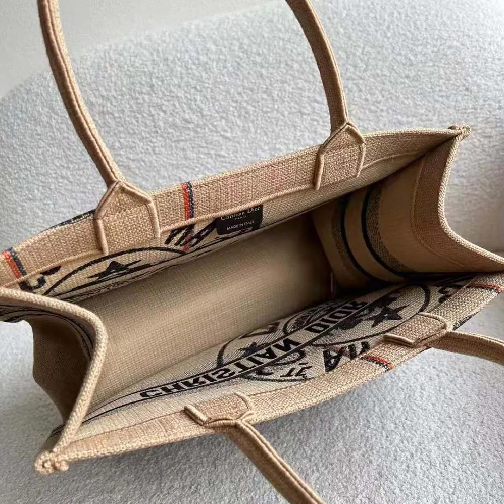Dior Medium Dior Book Tote Beige Jute Canvas Embroidered with Dior Union Motif for Women Dior Medium Dior Book Tote Beige Jute Canvas Embroidered with Dior Union Motif for Women