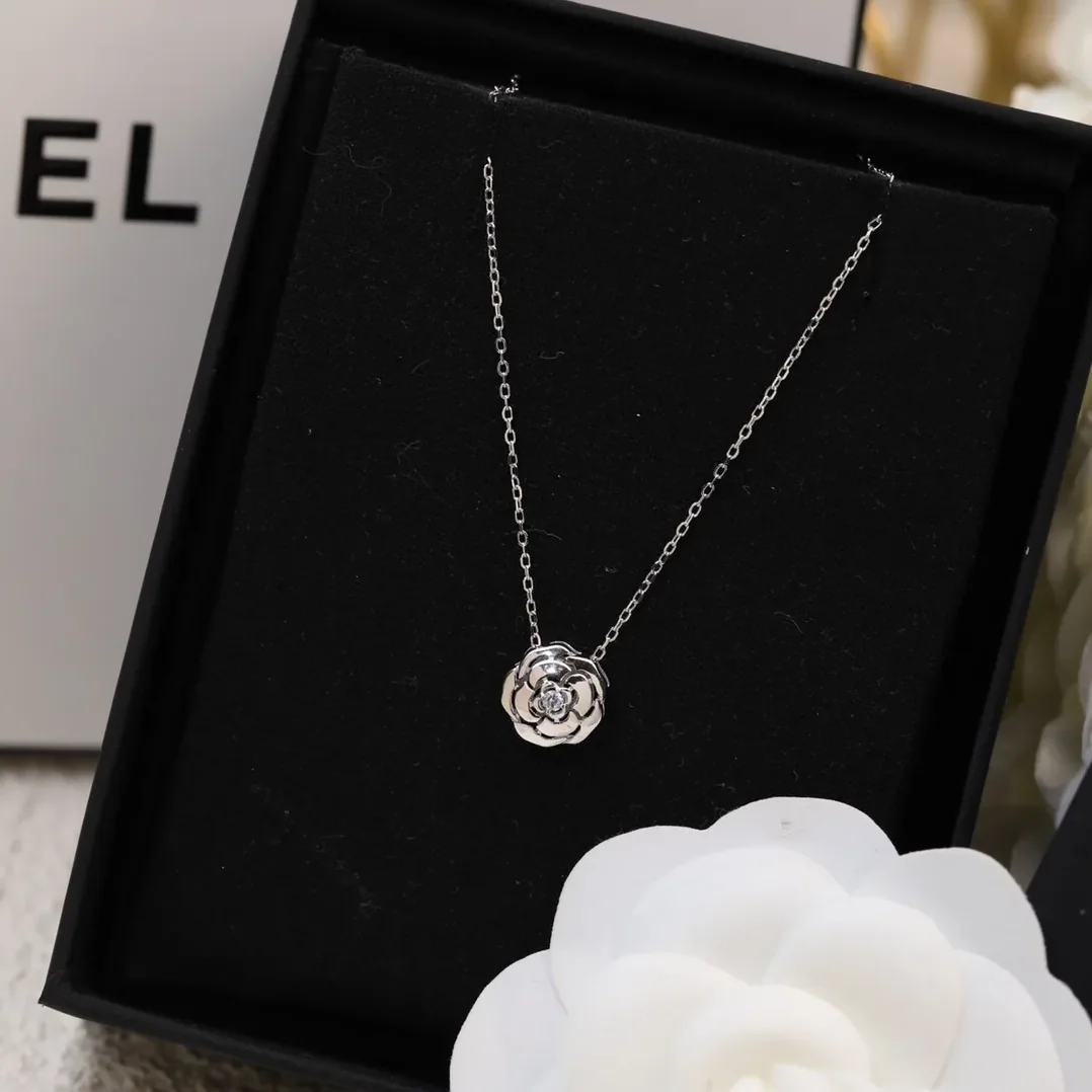 Chanel Extrait De Camélia Necklace Silver Tone