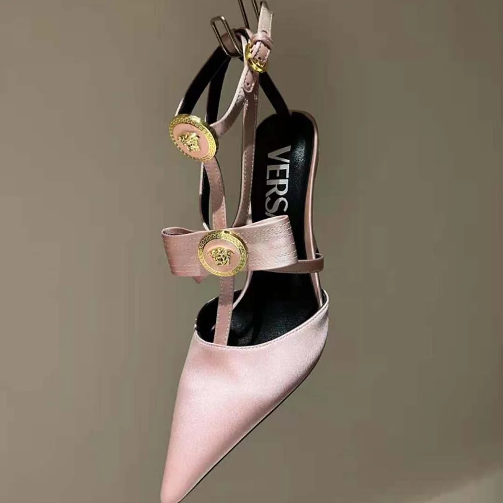 Versace Gianni Ribbon Cage Satin Pumps for Women in Pink