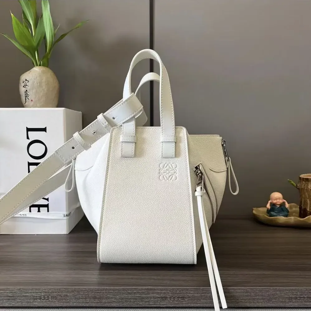 Loewe Compact Hammock Bag in Soft Grained Calfskin for Unisex in White