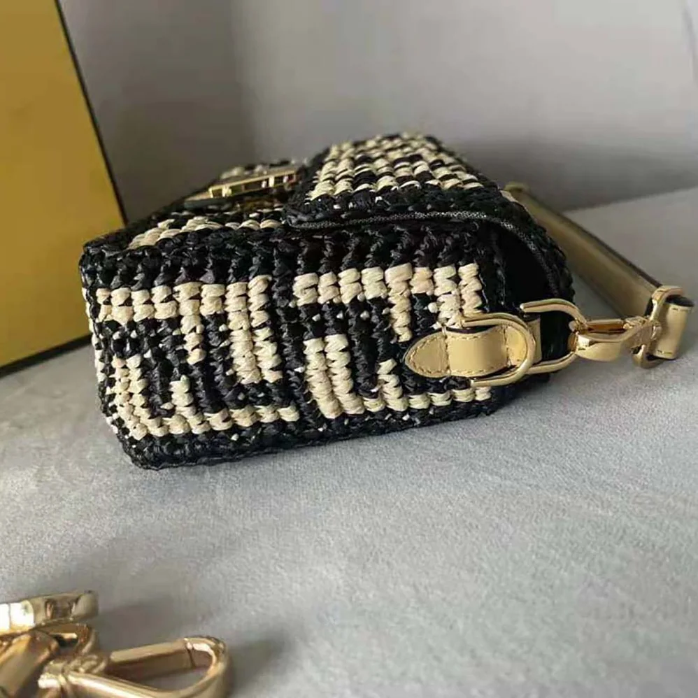 Fendi Baguette Black Raffia Back with Crocheted FF for Women Fendi Baguette Black Raffia Back with Crocheted FF for Women