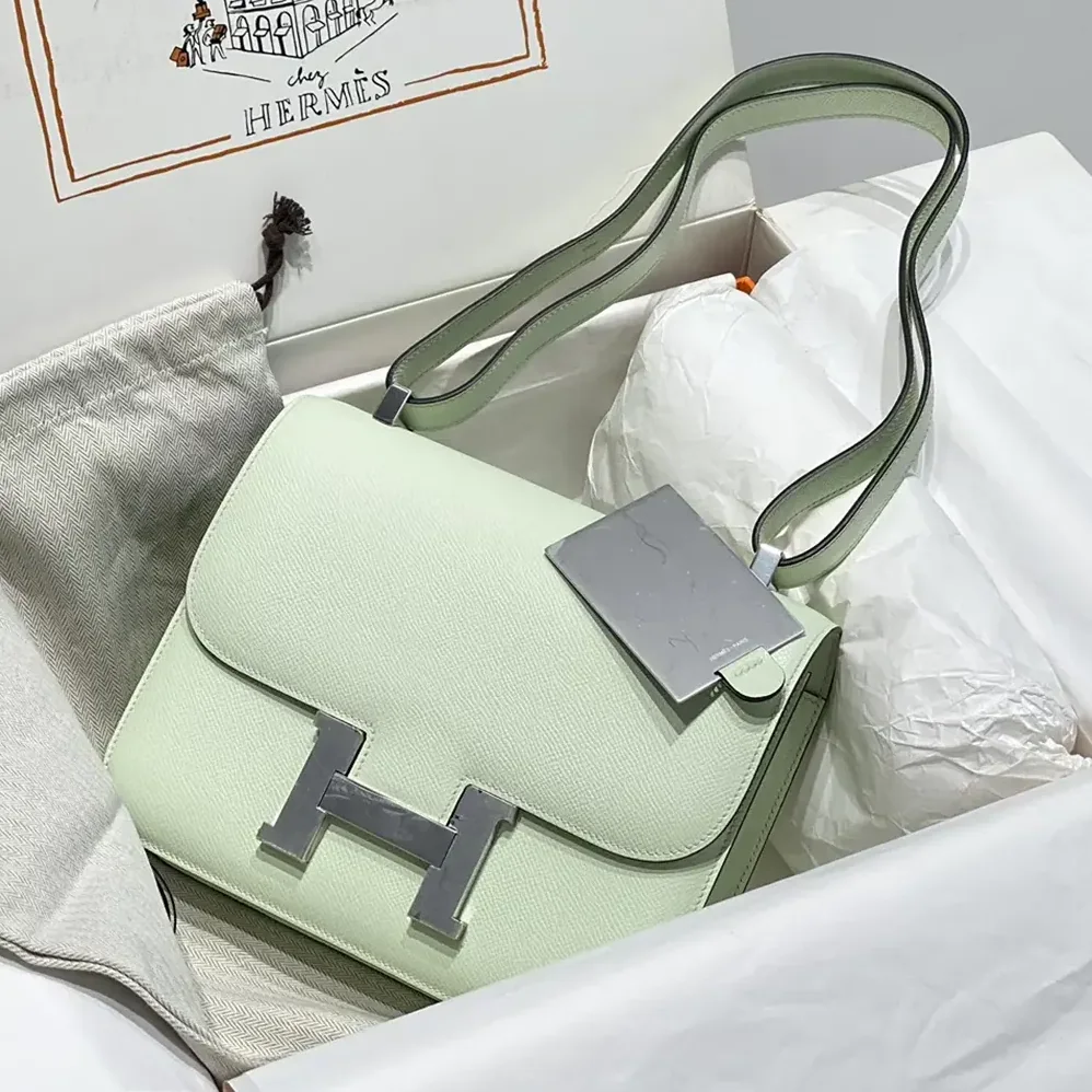 Hermes Constance 18 Bag Epsom Leather for Women in Lime/Silver