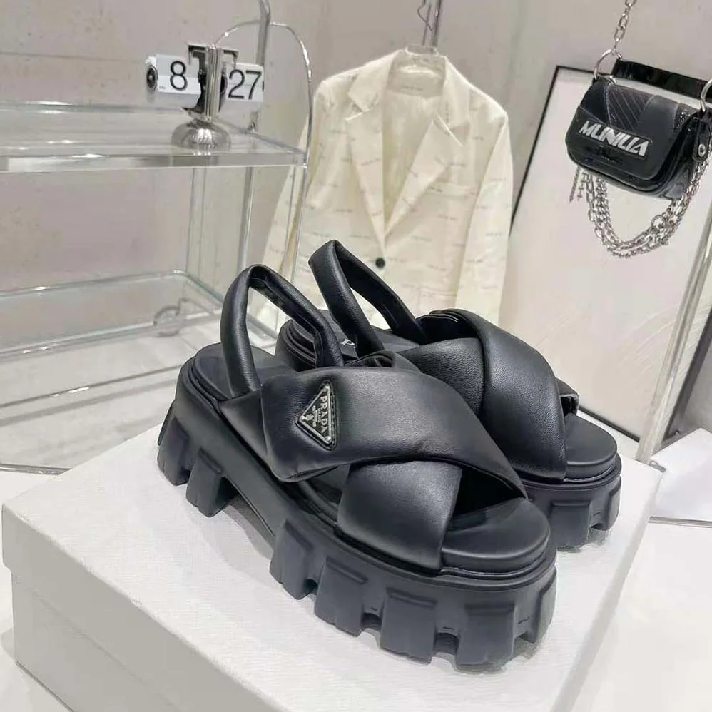 Prada Monolith Padded Nappa Leather Sandals for Women in Black