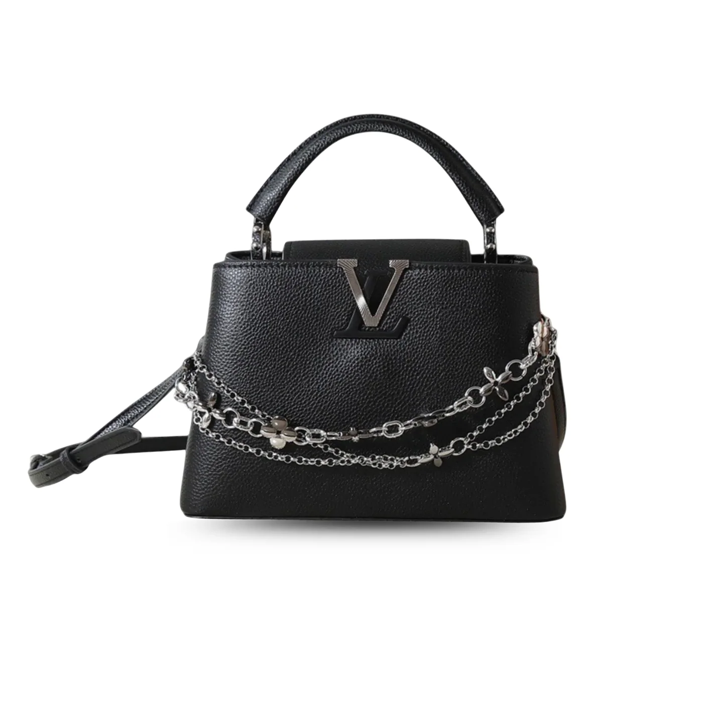 Louis Vuitton Capucines BB Top Handle Bag in Black Silver/ Gold Hardware