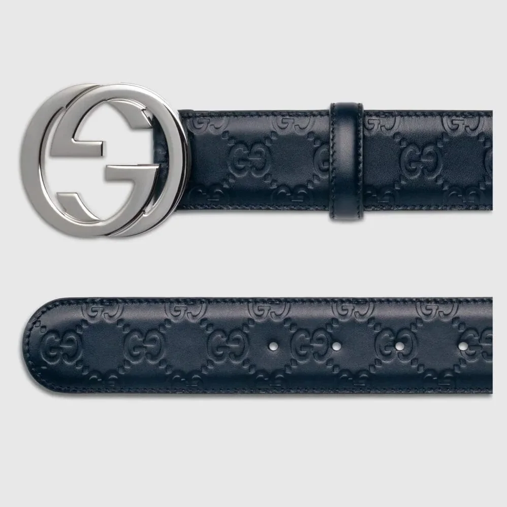 Signature Leather Belt Navy Blue