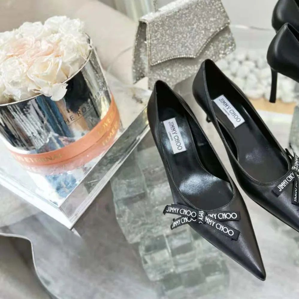 Jimmy Choo Romy 85 Black Nappa Leather Pumps with Jimmy Choo Bow for Women Jimmy Choo Romy 85 Black Nappa Leather Pumps with Jimmy Choo Bow for Women