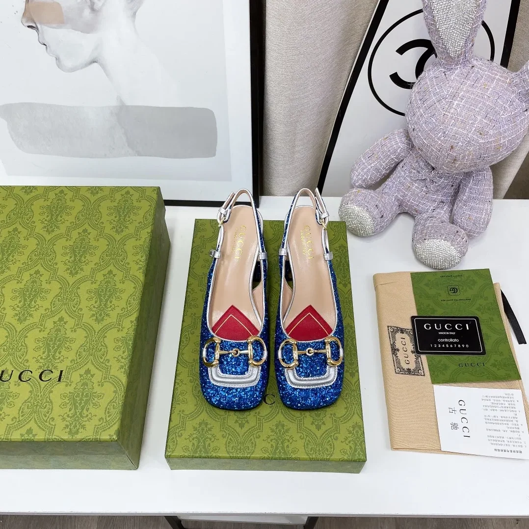 Gucci Lovelight Slingback Mid in Heel With Horsebit Blue