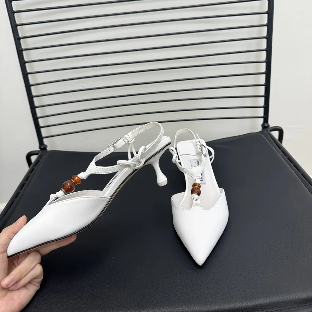 Jimmy Choo Lauri 50 Latte Mix Nappa Leather Slingbacks with Beads for Women in White Jimmy Choo Lauri 50 Latte Mix Nappa Leather Slingbacks with Beads for Women in White