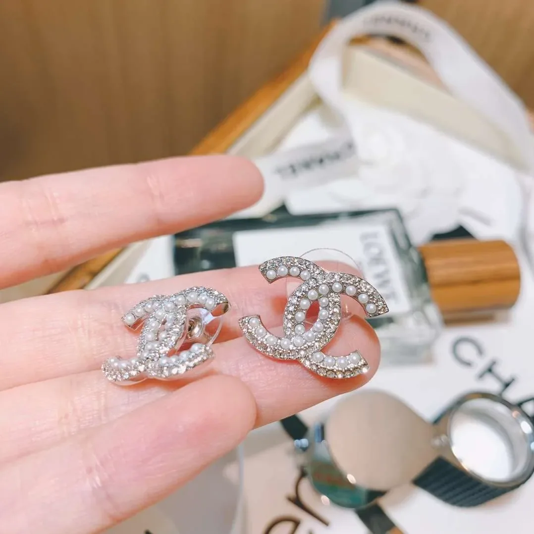 Chanel Rhinestone Double C Earrings Silver Chanel Rhinestone Double C Earrings Silver