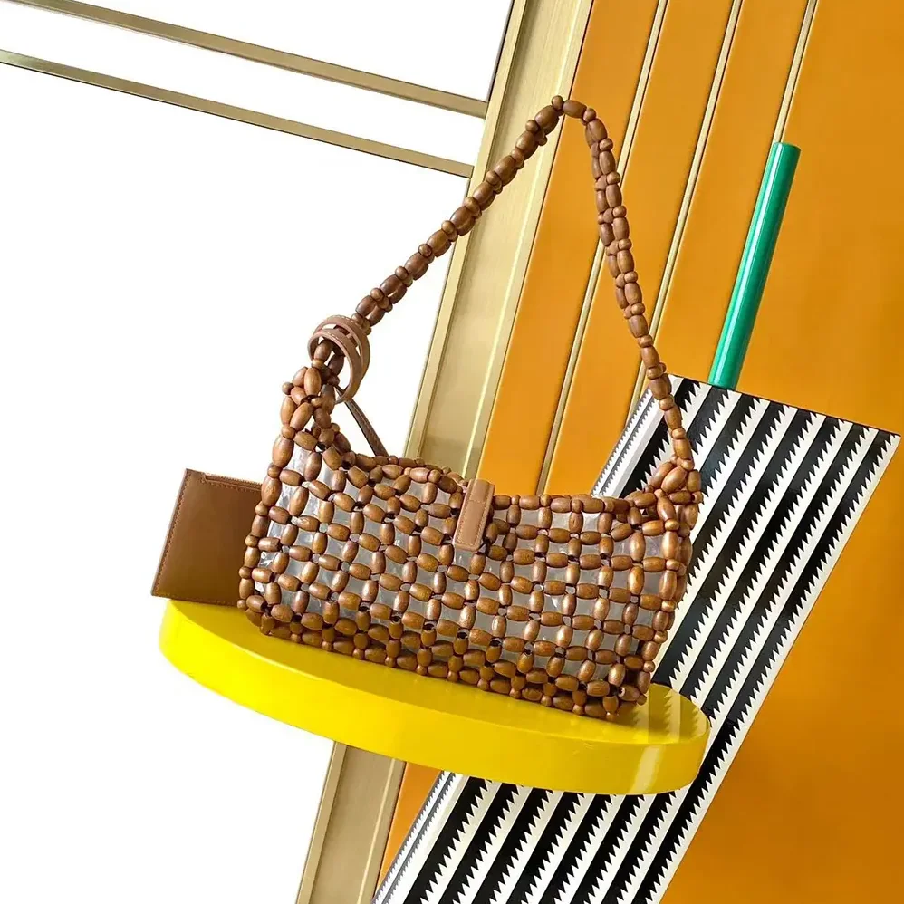 Saint Laurent YSL Le 5 À 7 In Wood Beads for Women in Brown