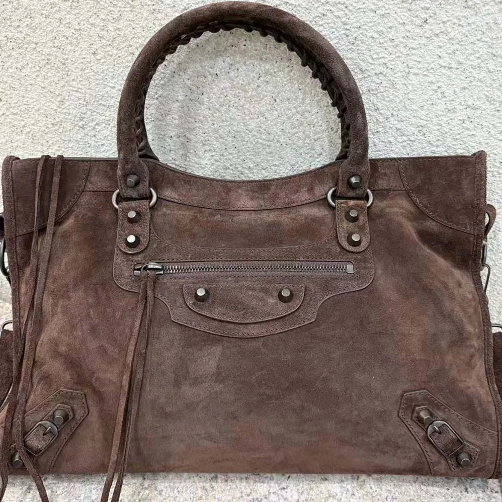 Balenciaga Le City Bag Large in Light Espresso Waxed Suede Calfskin for Unisex