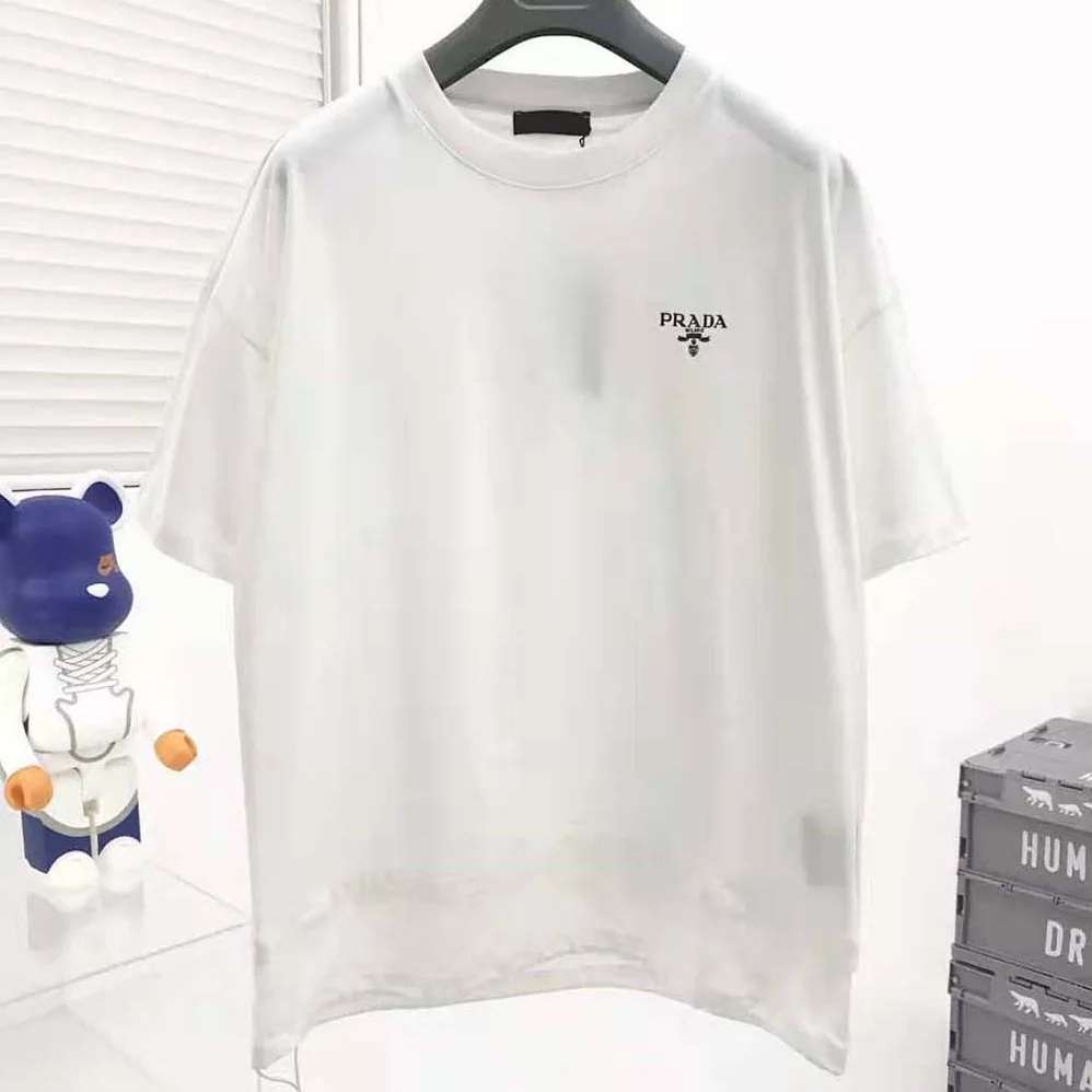 Prada Cotton T-Shirt with Nylon Details for Women in White Prada Cotton T-Shirt with Nylon Details for Women in White