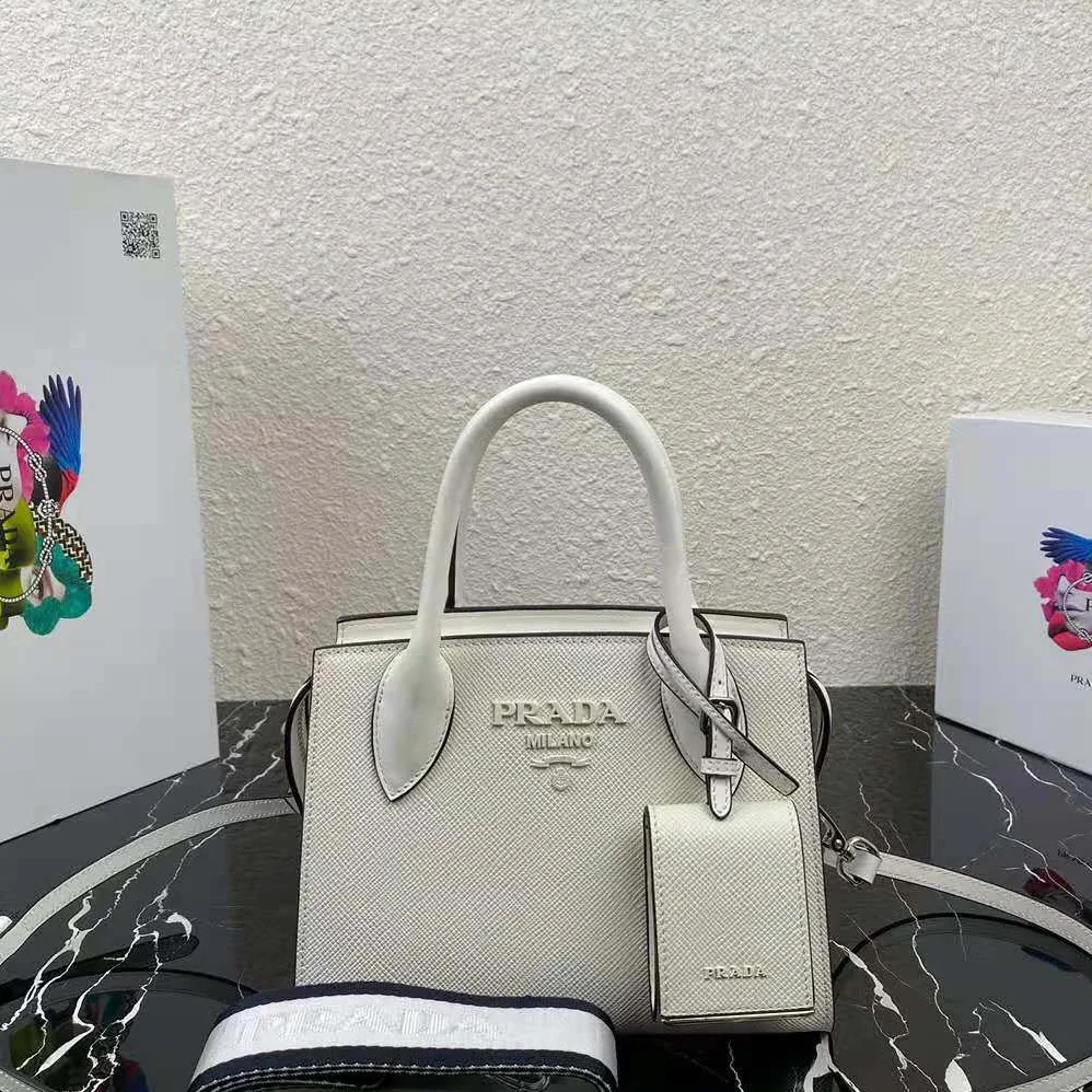 Prada Saffiano Leather Prada Monochrome Bag for Women in White Prada Saffiano Leather Prada Monochrome Bag for Women in White