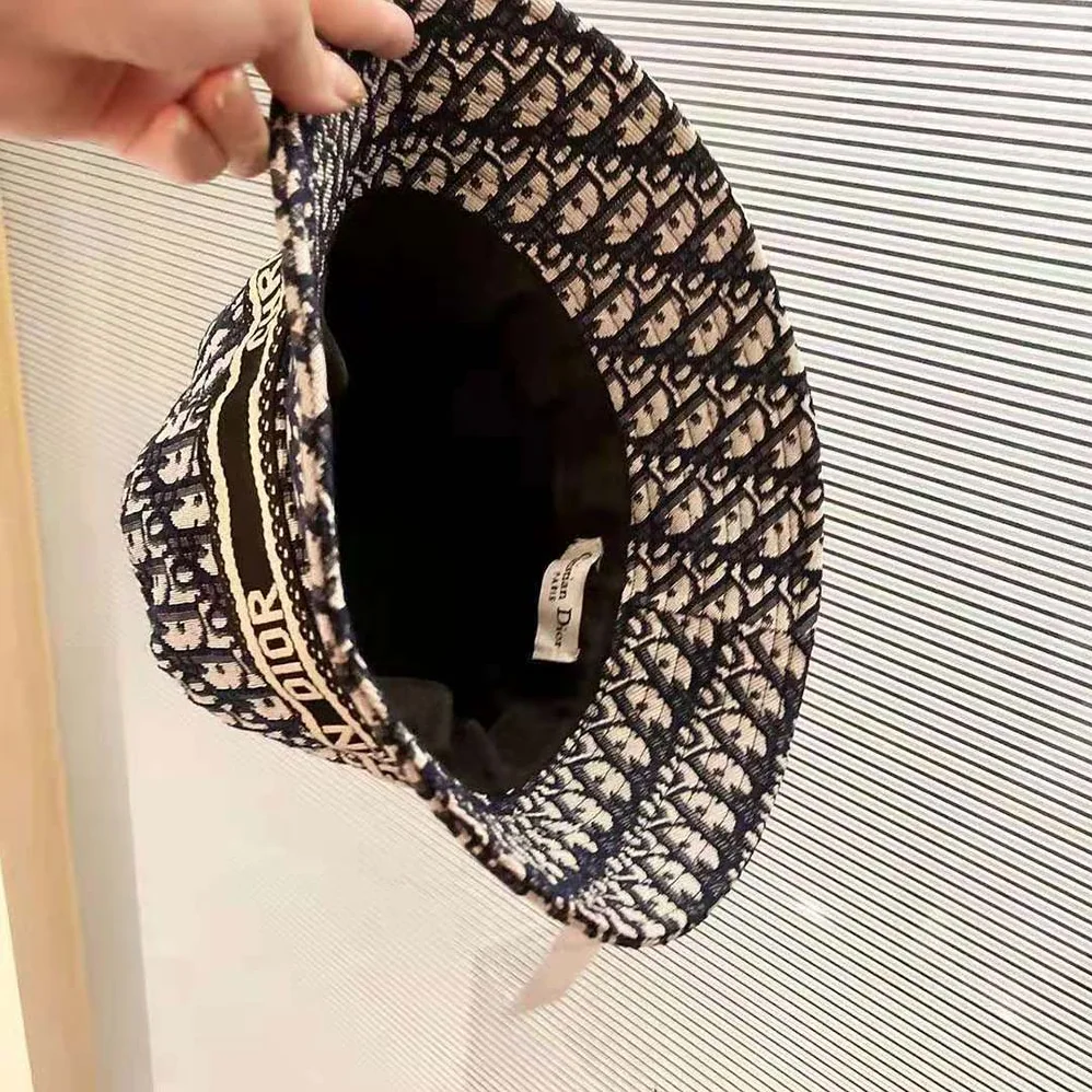 Dior D-Oblique Small Brim Bucket Hat Navy Blue Cotton for Women Dior D-Oblique Small Brim Bucket Hat Navy Blue Cotton for Women