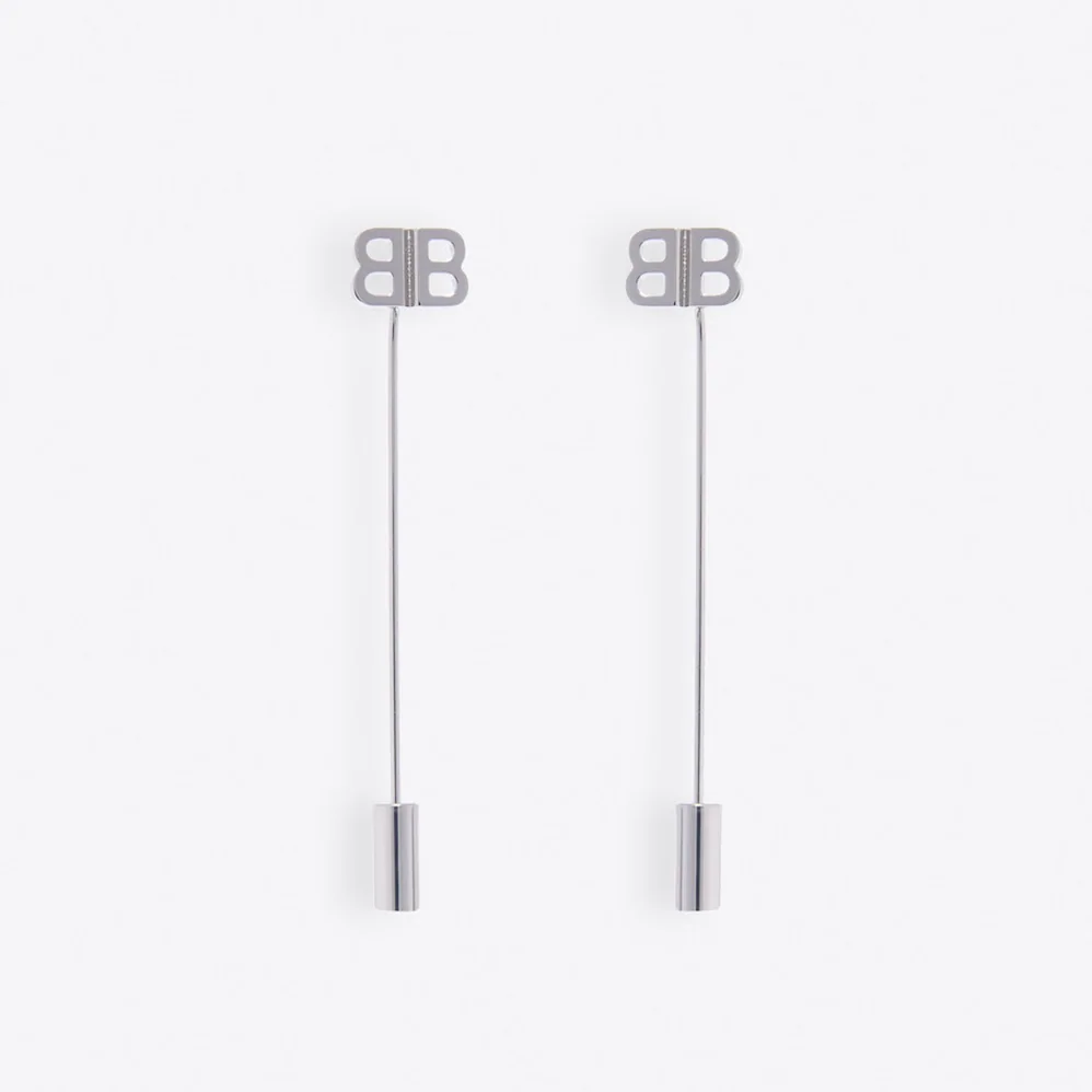 Balenciaga Pin BB Earrings in Palladium Brass and Bronze for Women Balenciaga Pin BB Earrings in Palladium Brass and Bronze for Women