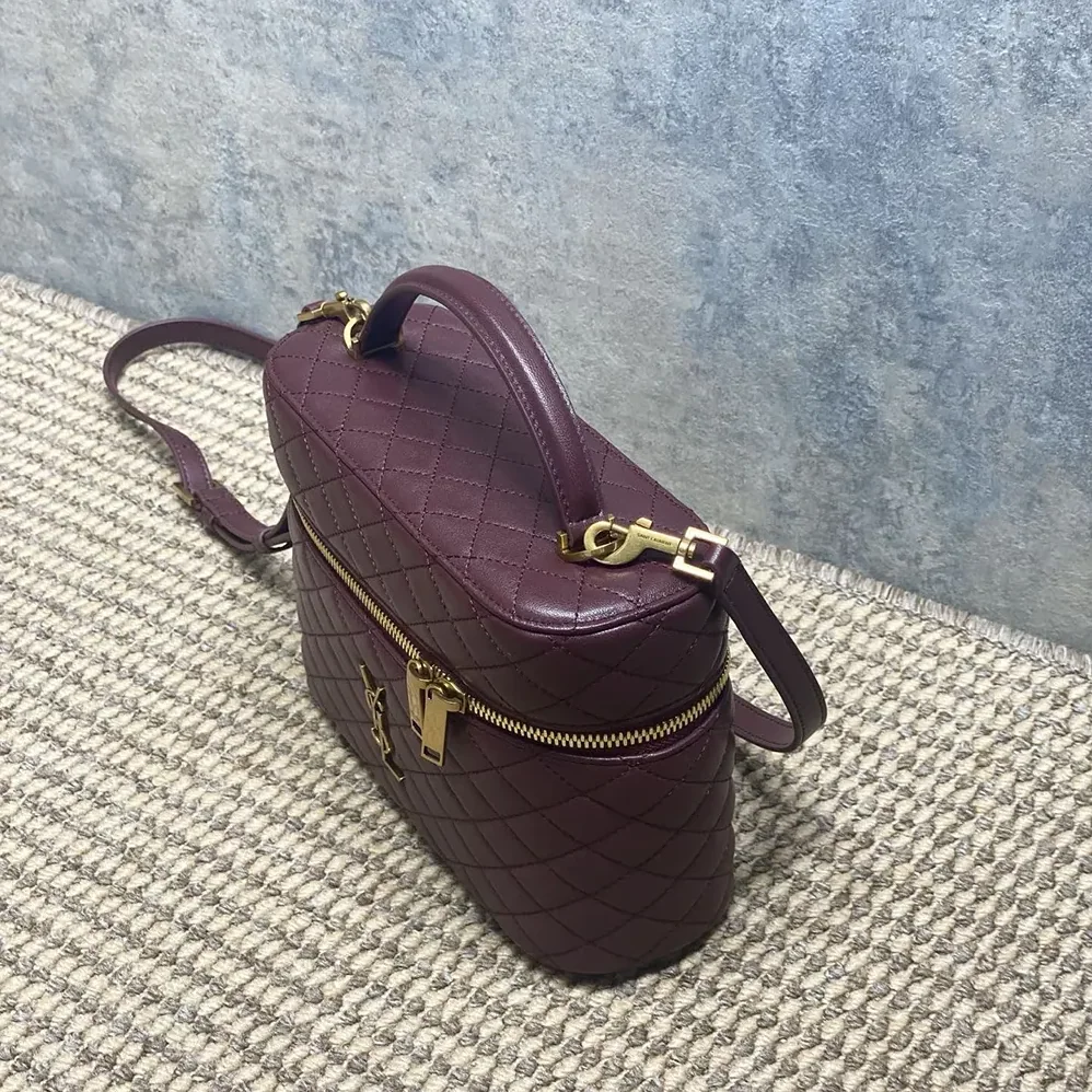 Saint Laurent YSL Gaby Large Vanity Bag In Lambskin for Women in Maroon Saint Laurent YSL Gaby Large Vanity Bag In Lambskin for Women in Maroon