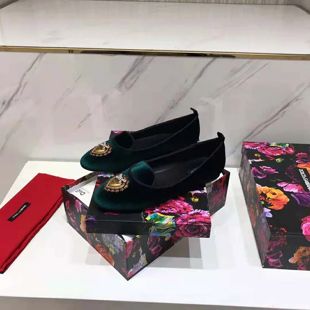 Dolce Gabbana D&G Velvet Devotion Slippers for Women in Green
