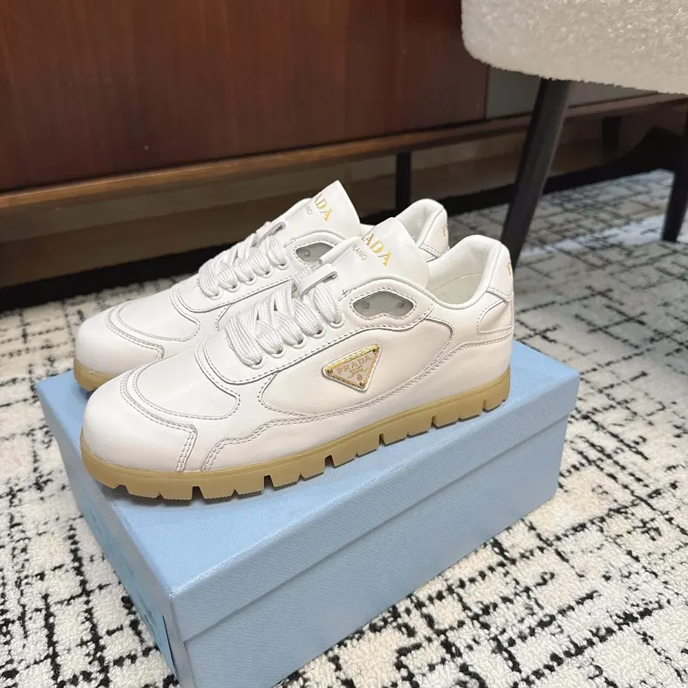 Prada Downtown Nappa Leather Sneakers for Unisex in White Prada Downtown Nappa Leather Sneakers for Unisex in White