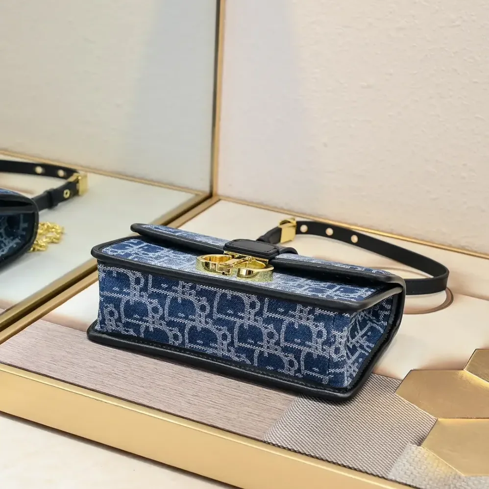 Dior 30 Montaigne East-West Bag with Chain Blue Denim Dior Oblique Jacquard for Women