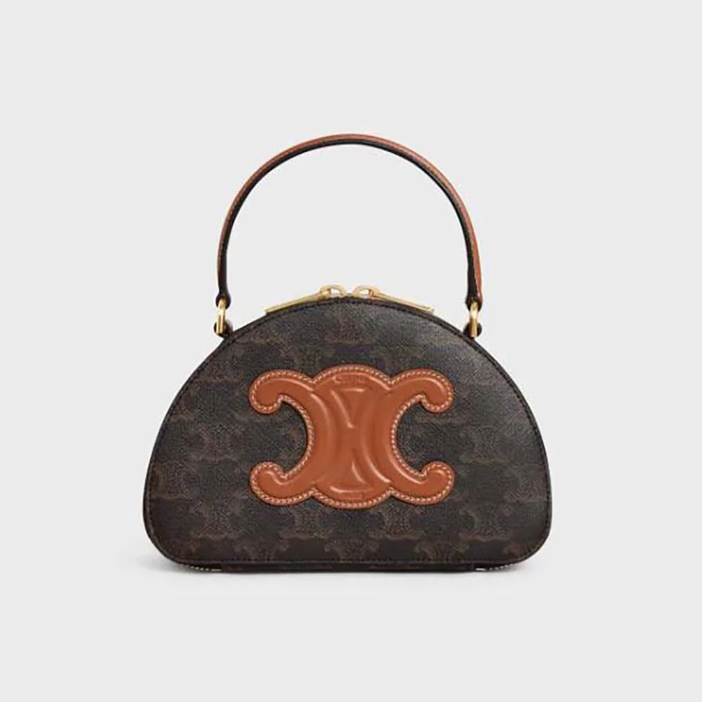 Celine Half Moon Case Cuir Triomphe in Triomphe Canvas and Calfskin for Women Celine Half Moon Case Cuir Triomphe in Triomphe Canvas and Calfskin for Women