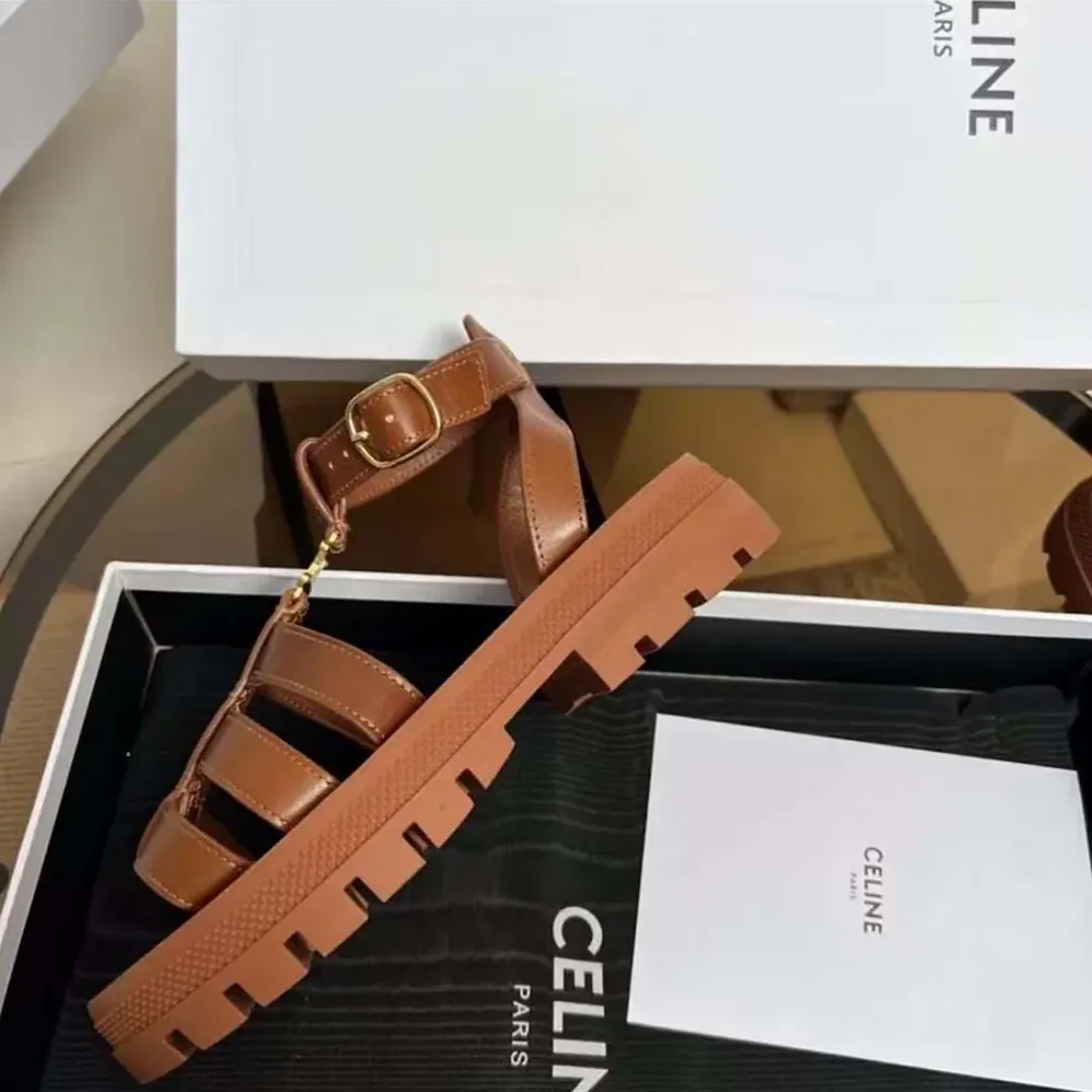 Celine Clea Triomphe Gladiator Sandal in Calfskin for Women in Vegetal Tanning