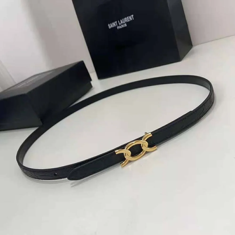 Saint Laurent YSL Chain-Buckle Belt in Crocodile for Women in Embossed Shiny Leather Saint Laurent YSL Chain-Buckle Belt in Crocodile for Women in Embossed Shiny Leather
