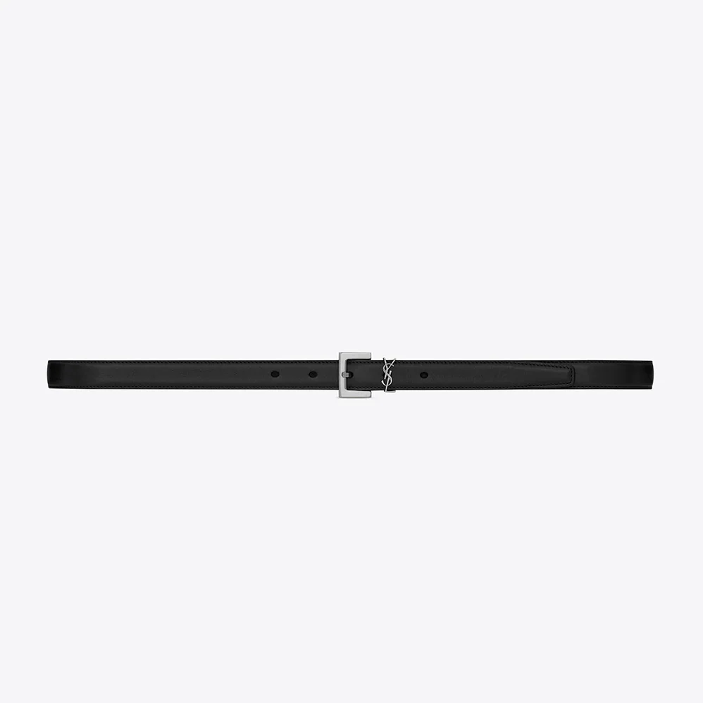 Saint Laurent YSL Monogram Narrow Belt with Square Buckle in Smooth Leather for Women