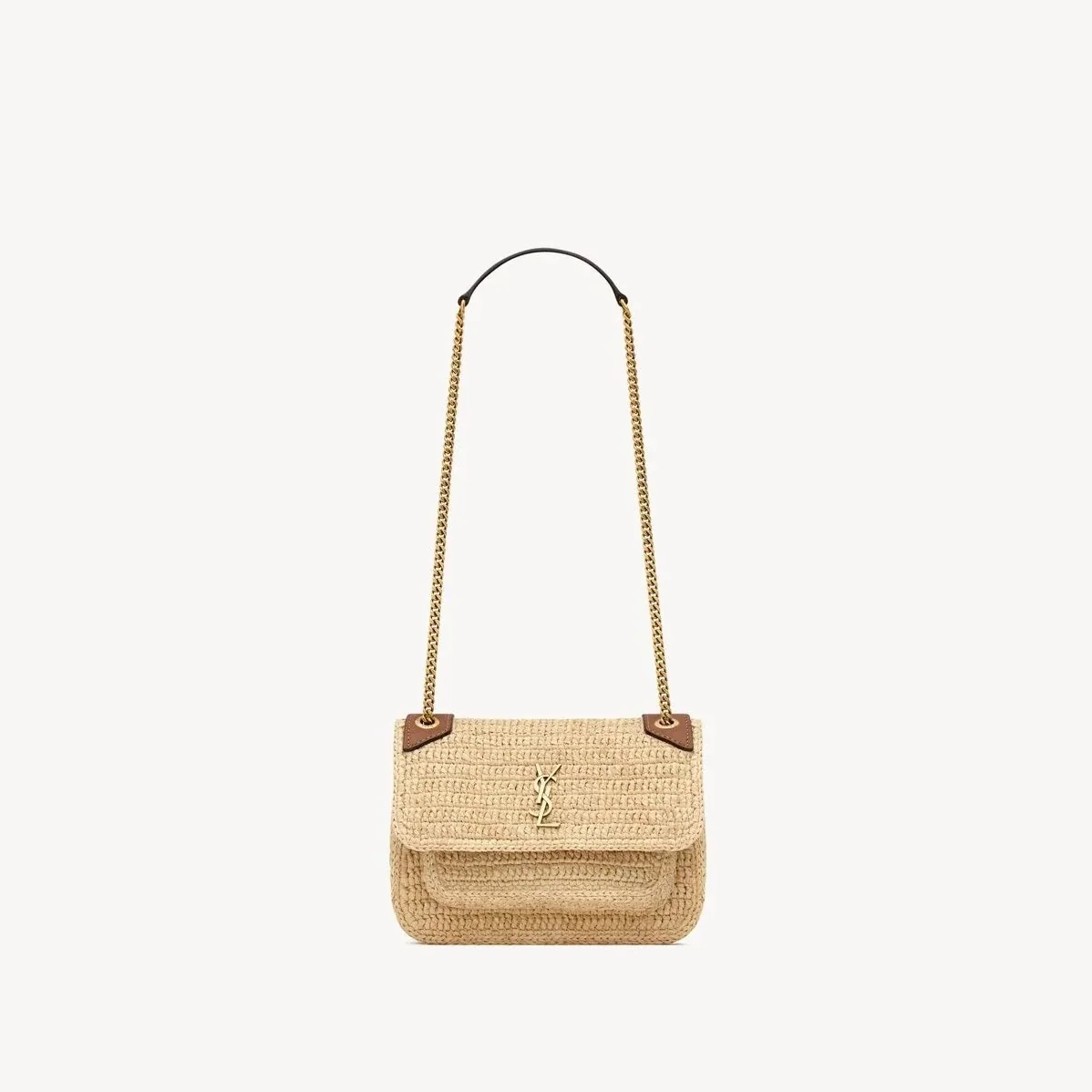 Saint Laurent Niki Mini Shoulder Bag in Natural Raffia Gold Hardware Saint Laurent Niki Mini Shoulder Bag in Natural Raffia Gold Hardware