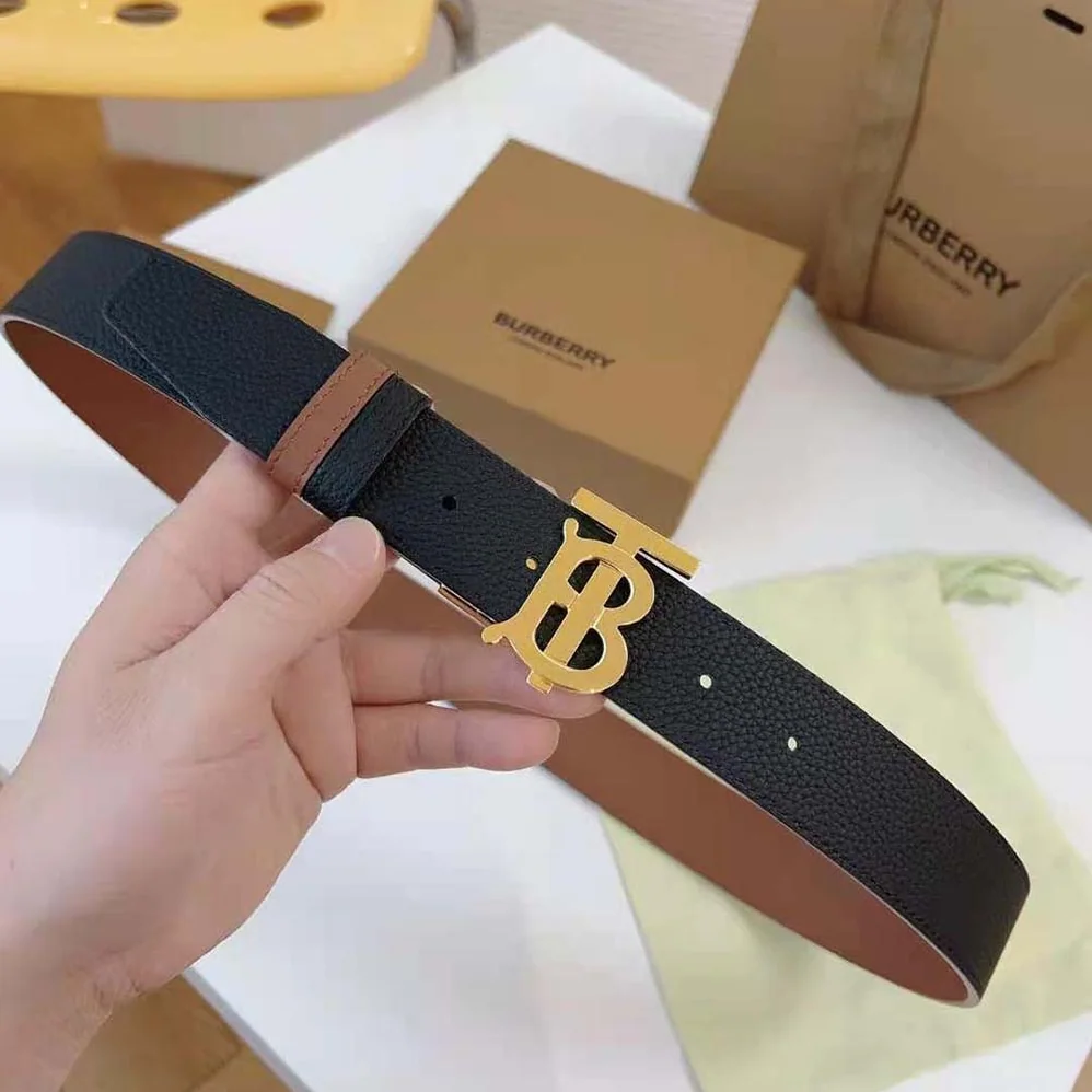 Burberry Reversible Leather TB Belt for Men in Black/Light Gold