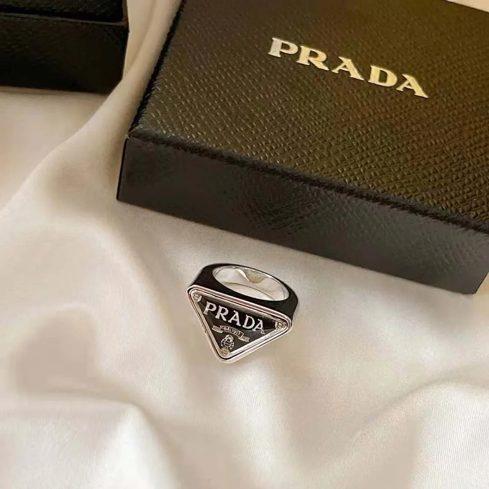 Prada 925 Sterling Silver with Enamel Symbole Ring for Women Prada 925 Sterling Silver with Enamel Symbole Ring for Women