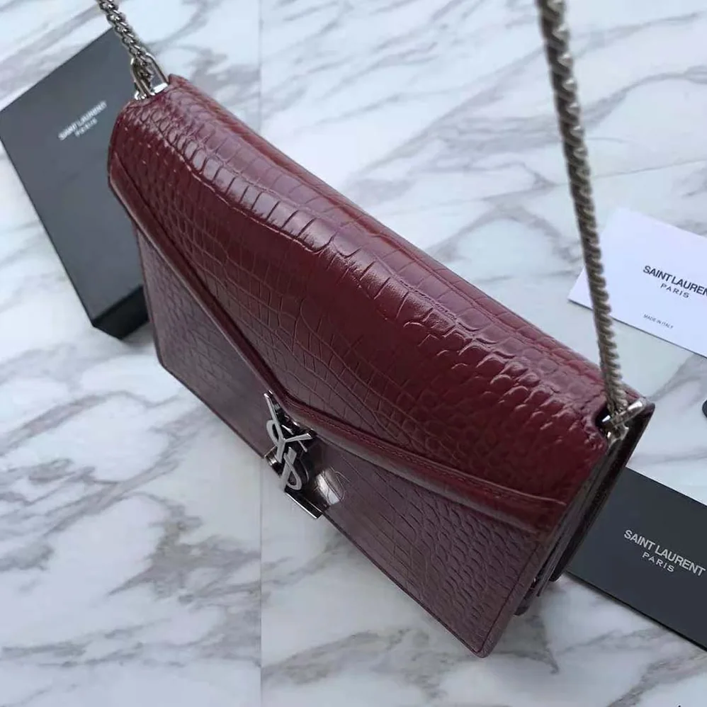 Saint Laurent YSL Cassandra Monogram Clasp Bag in Crocodile Embossed Shiny Leather for Women Saint Laurent YSL Cassandra Monogram Clasp Bag in Crocodile Embossed Shiny Leather for Women