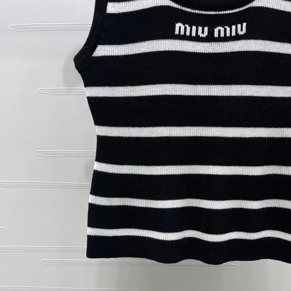 Miu Miu Striped Knitted Sports Vest for Women in Black Miu Miu Striped Knitted Sports Vest for Women in Black