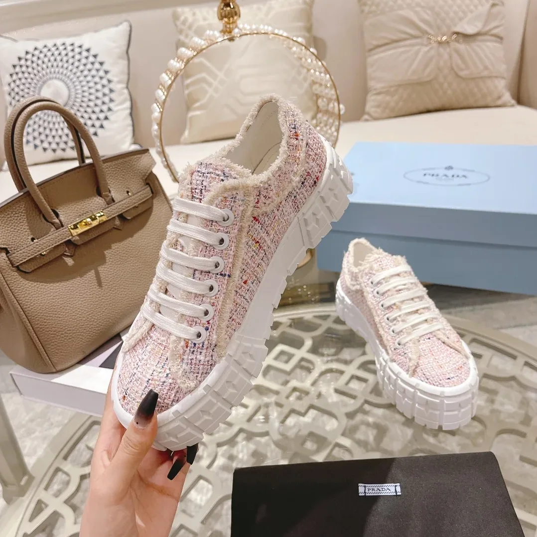 Prada Gabardine Canva Double Wheel Sneakers Pink in PRD