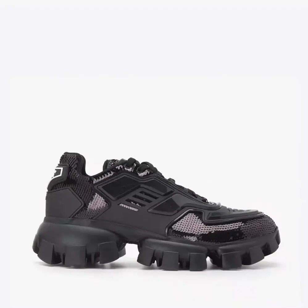 Prada Cloudbust Thunder Sequin Lug-Sole Sneakers for Unisex in Black