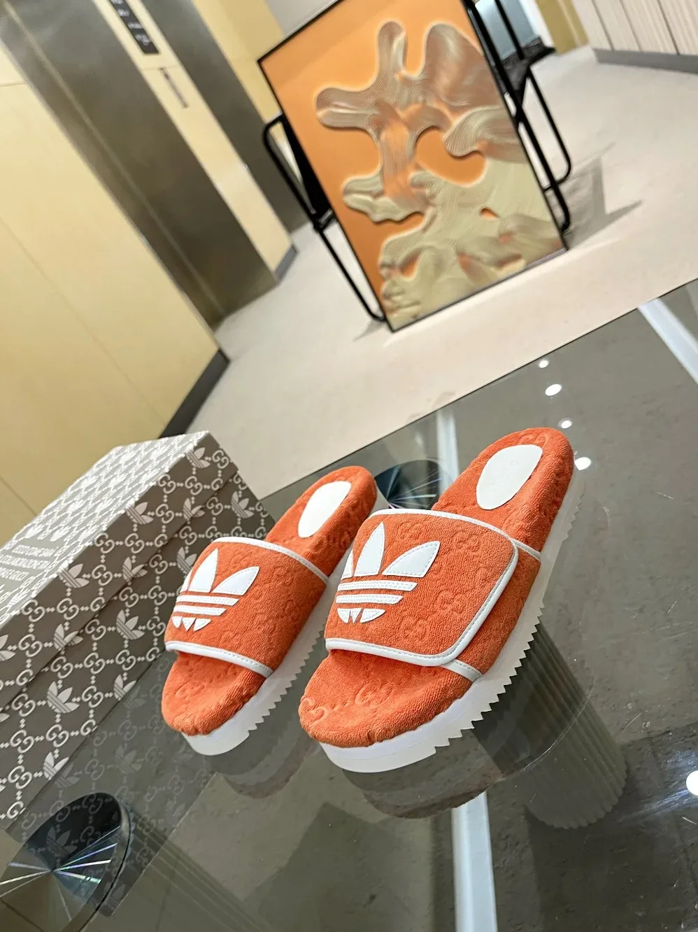 Gucci x Adidas GG Platform Sandal Light Red for Women