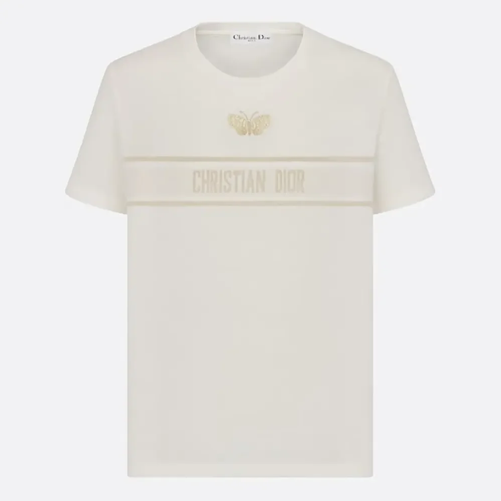 Dior Embroidered T-Shirt in White Cotton Jersey for Women