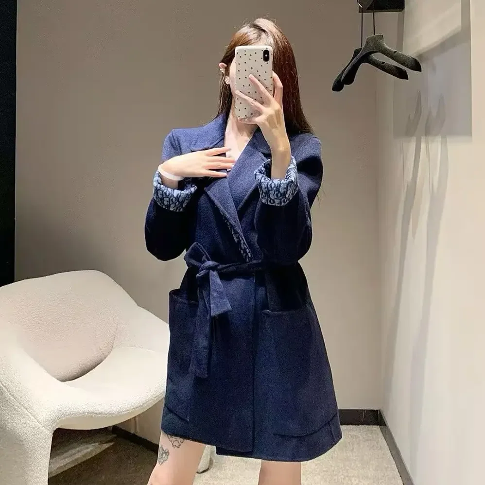 Dior Coat Blue Double for Women in Sided Wool