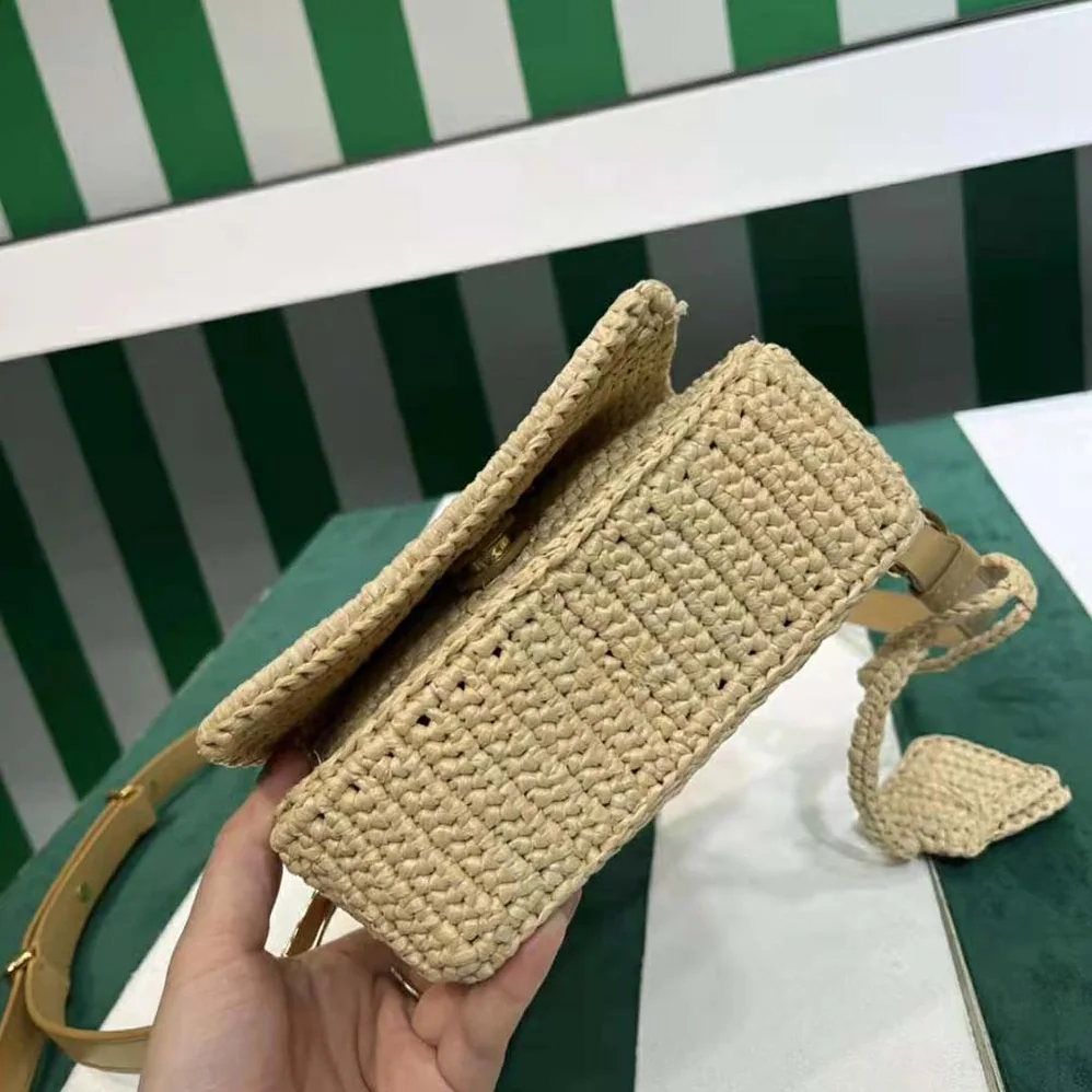 Prada Crochet and Leather Shoulder Bag with Flap for Women Prada Crochet and Leather Shoulder Bag with Flap for Women