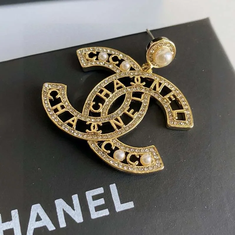 Chanel CC Letter Earrings Gold