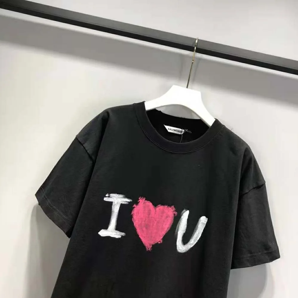 Balenciaga I Love U Medium Fit T-shirt in Black Vintage Jersey for Women
