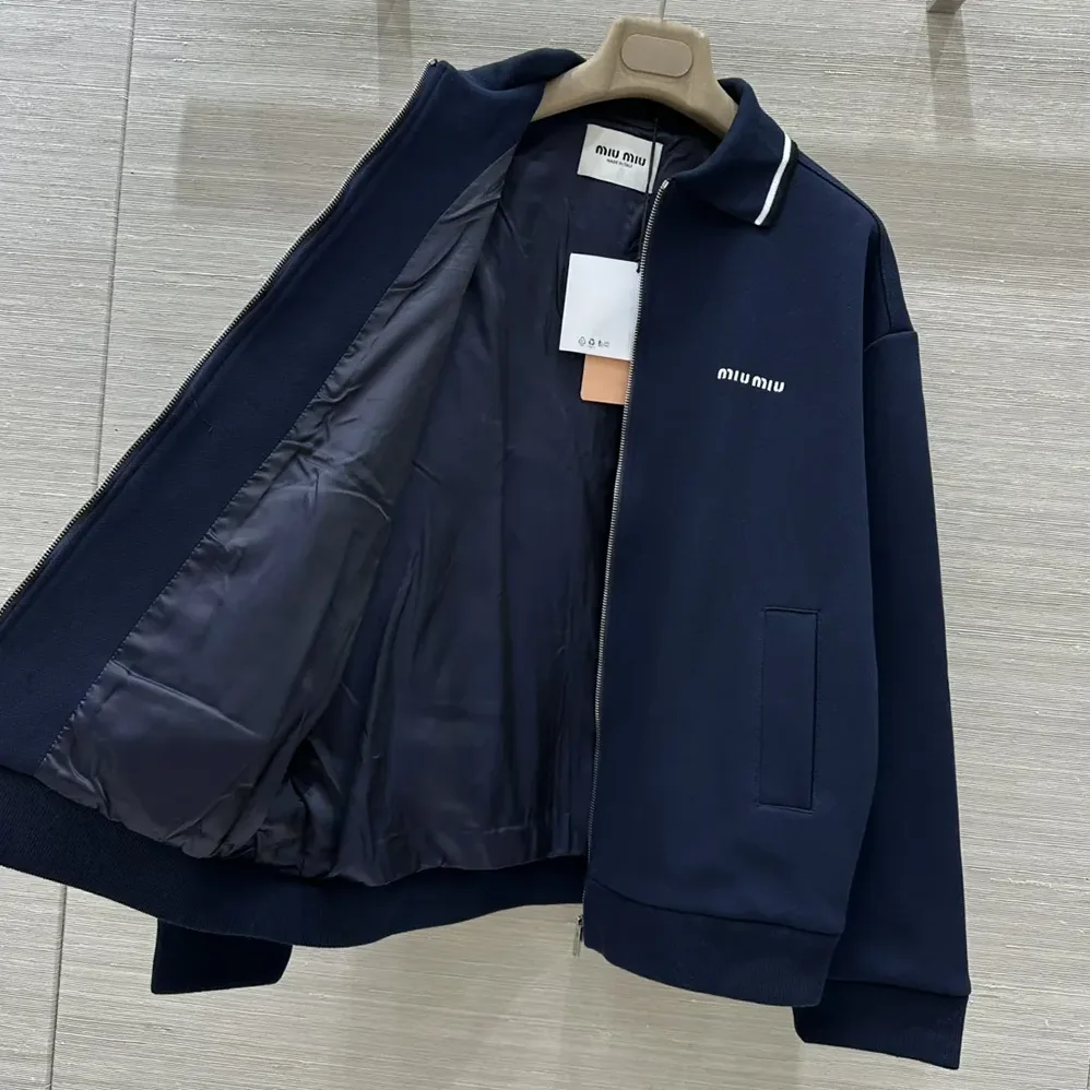 Miu Miu Bonded Piqué and Technical Jersey Blouson Jacket for Women Miu Miu Bonded Piqué and Technical Jersey Blouson Jacket for Women