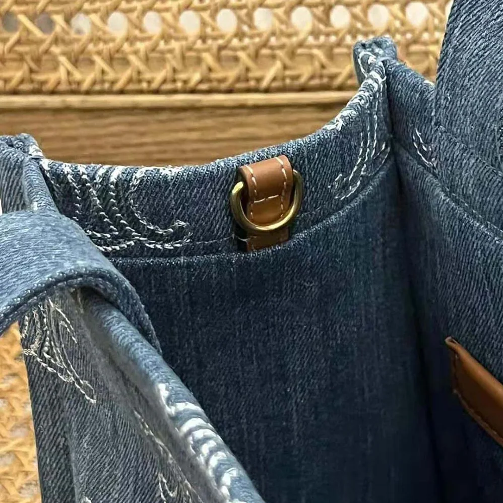 Celine Small Cabas Thais in Denim with Triomphe all for Women in over Embroidery and Calfskin Celine Small Cabas Thais in Denim with Triomphe all for Women in over Embroidery and Calfskin
