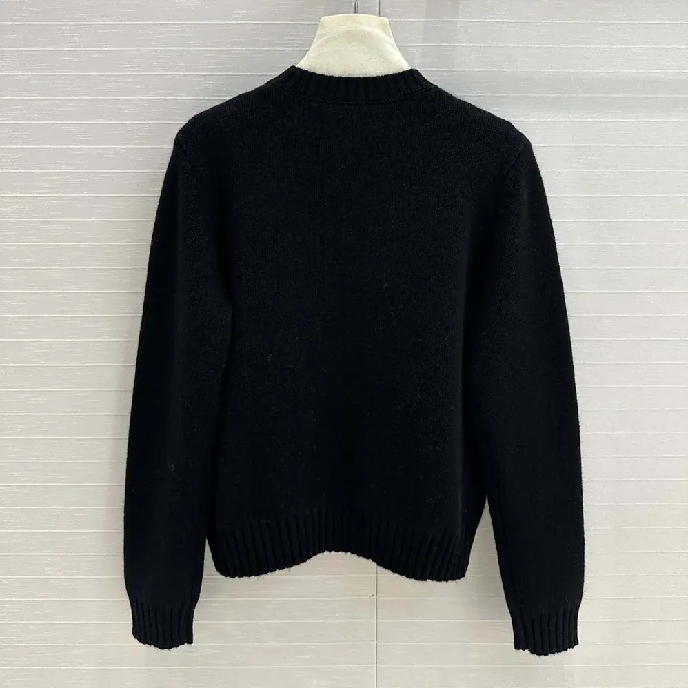 Dior Sweater Black Cashmere and Silk Knit with White Miss Dior Graffiti Motif for Women Dior Sweater Black Cashmere and Silk Knit with White Miss Dior Graffiti Motif for Women