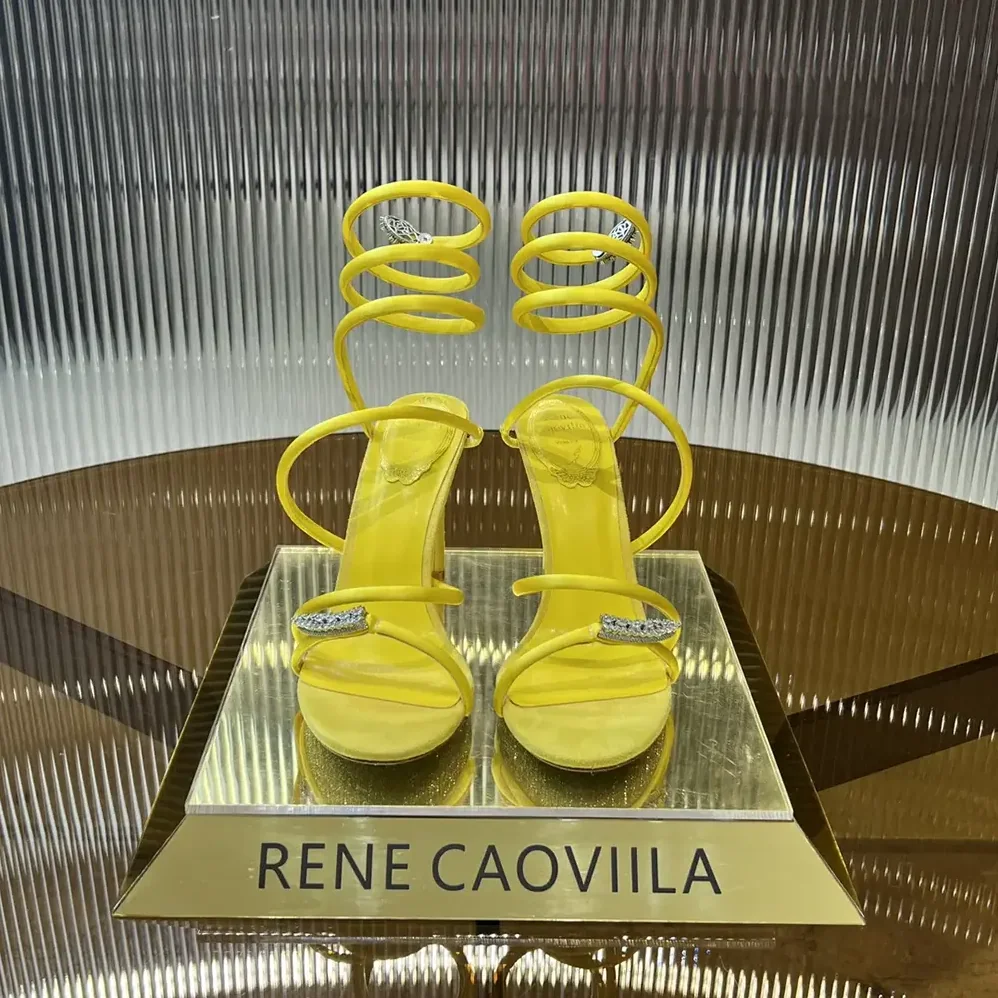 Rene Caovilla Serpente Midnight Yellow Sandal with Crystals 105 for Women