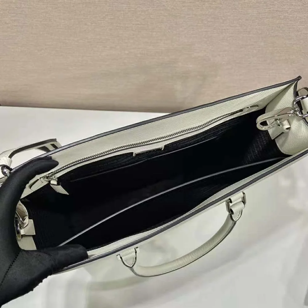 Prada Saffiano Leather Tote Bag with Sleek for Women in White Prada Saffiano Leather Tote Bag with Sleek for Women in White