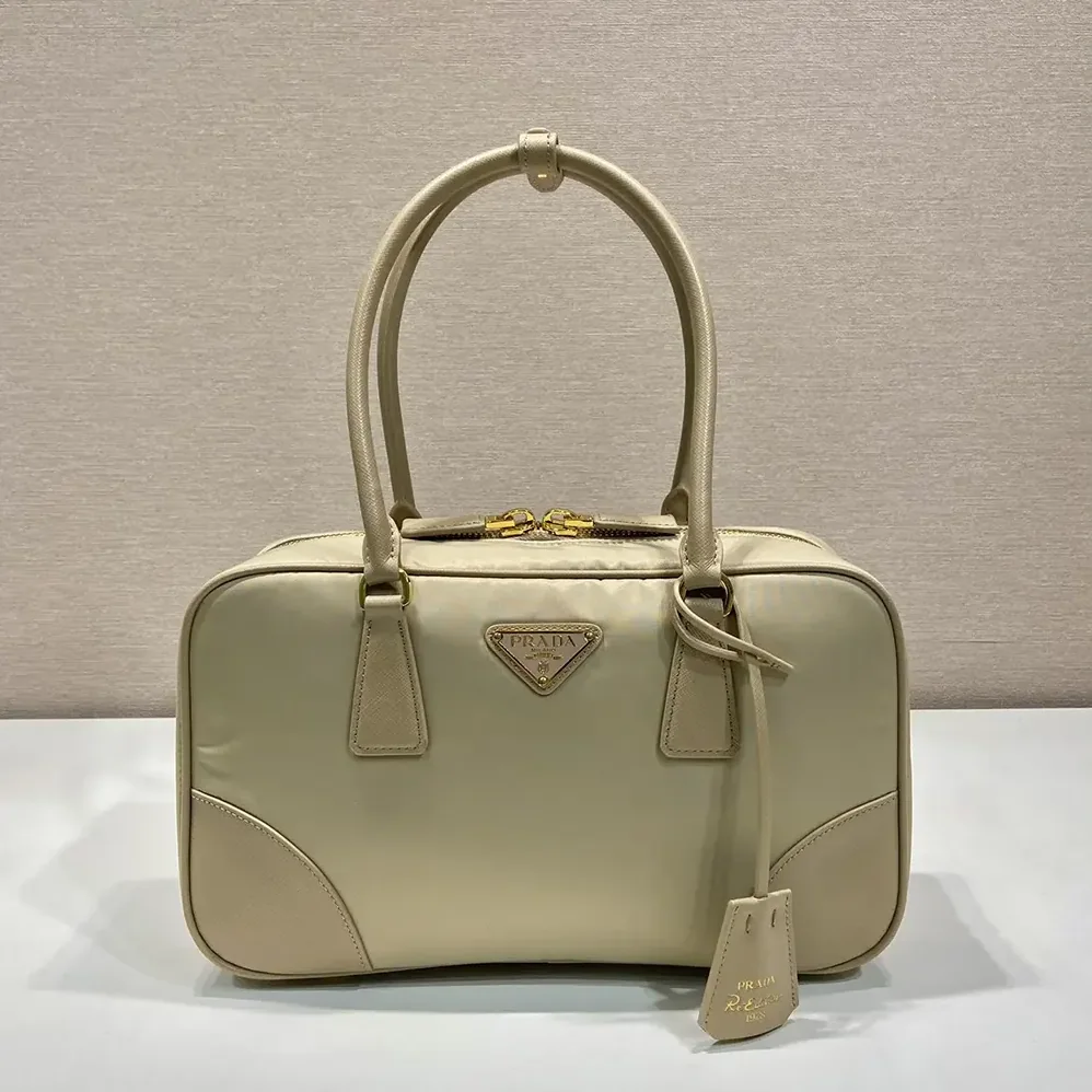 Prada Re-Edition 1978 Medium Re-Nylon and Saffiano Leather Two-handle Bag for Women in Sandy