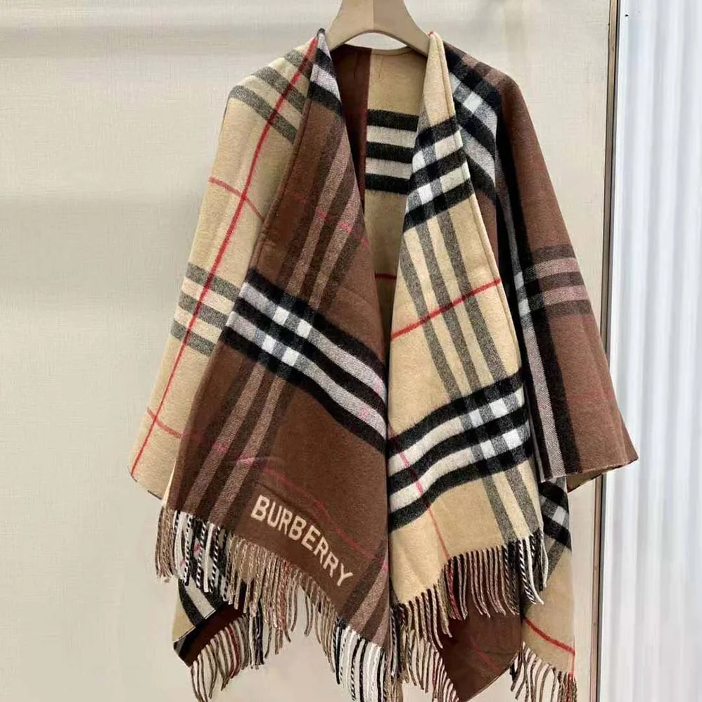 Burberry Contrast Check Wool Cashmere Cape for Women