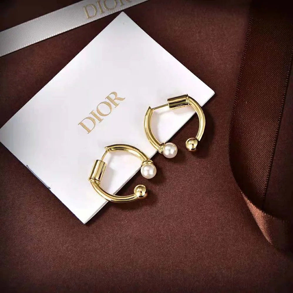 Dior Petit CD Earrings Gold-Finish Metal and White Resin Pearls for Women